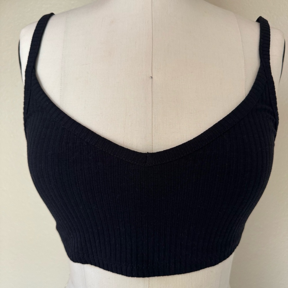 Bar III Black Ribbed V-Neck Crop Tank Bralette